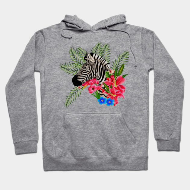 Zebra with Floral, Tropical, African Animal Hoodie by logiamerch