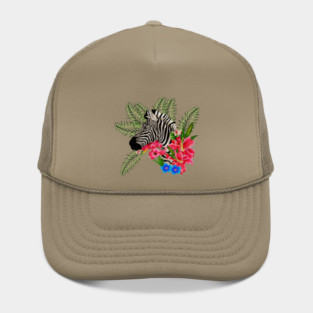 Zebra with Floral, Tropical, African Animal Hat