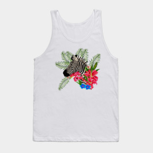 Zebra with Floral, Tropical, African Animal Tank Top