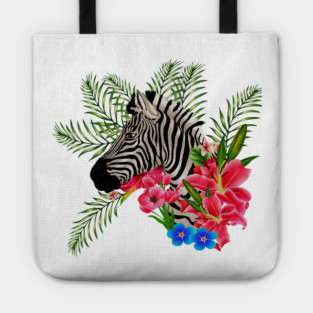 Zebra with Floral, Tropical, African Animal Tote