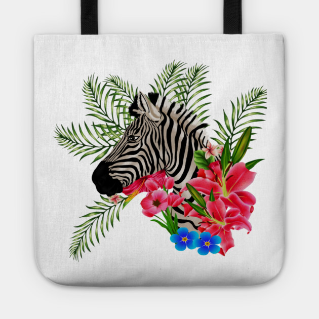 Zebra with Floral, Tropical, African Animal Tote by logiamerch