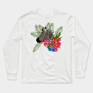Zebra with Floral, Tropical, African Animal Long Sleeve T-Shirt