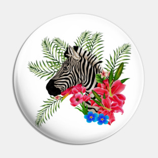 Zebra with Floral, Tropical, African Animal Pin