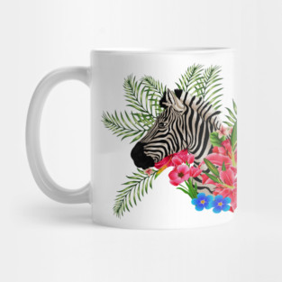 Zebra with Floral, Tropical, African Animal Mug
