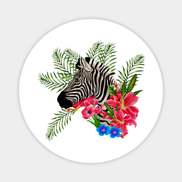 Zebra with Floral, Tropical, African Animal Magnet by logiamerch