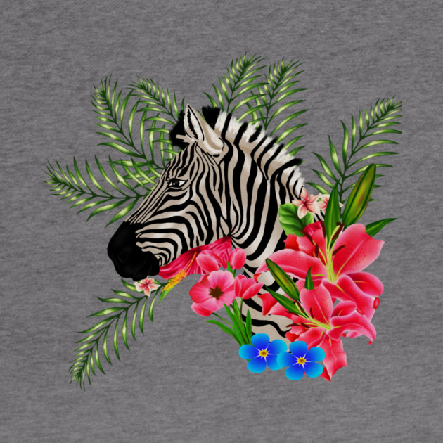 Zebra with Floral, Tropical, African Animal by logiamerch