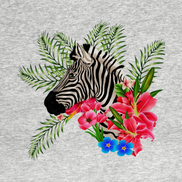 Zebra with Floral, Tropical, African Animal by logiamerch