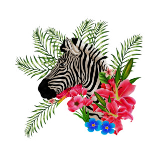 Zebra with Floral, Tropical, African Animal T-Shirt