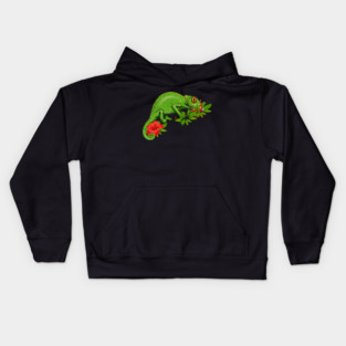 Chameleon, Floral Tropical, Reptile Kids Hoodie