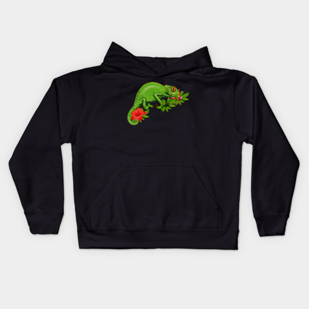 Chameleon, Floral Tropical, Reptile Kids Hoodie by logiamerch