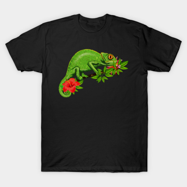 Chameleon, Floral Tropical, Reptile T-Shirt by logiamerch