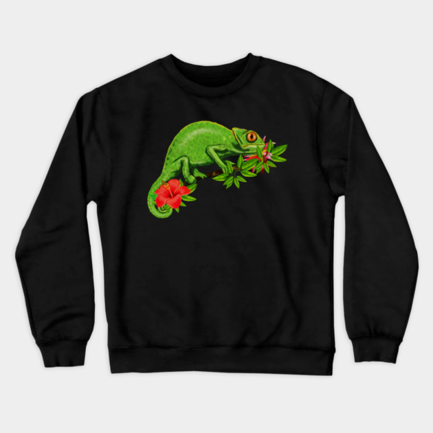 Chameleon, Floral Tropical, Reptile Crewneck Sweatshirt by logiamerch