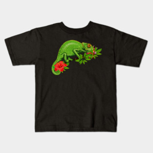 Chameleon, Floral Tropical, Reptile Kids T-Shirt