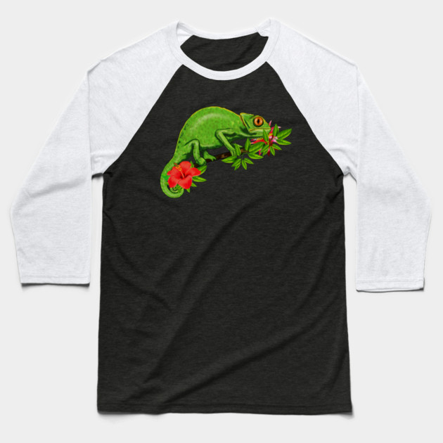 Chameleon, Floral Tropical, Reptile Baseball T-Shirt by logiamerch