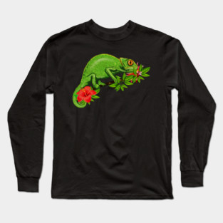 Chameleon, Floral Tropical, Reptile Long Sleeve T-Shirt