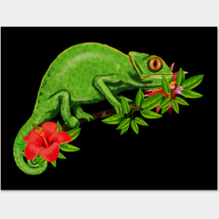 Chameleon, Floral Tropical, Reptile Posters and Art