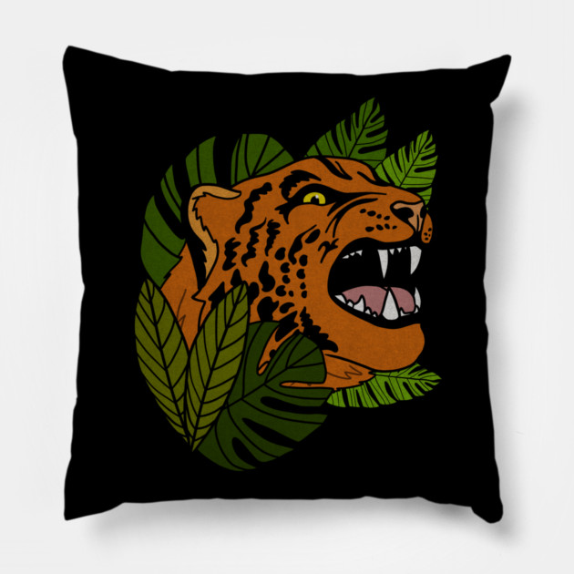 Jaguar Roaring, Tropical design, Leopard Pillow by logiamerch