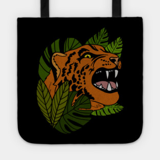 Jaguar Roaring, Tropical design, Leopard Tote
