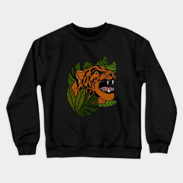 Jaguar Roaring, Tropical design, Leopard Crewneck Sweatshirt by logiamerch