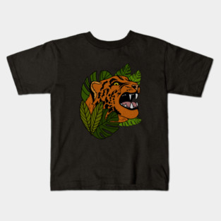Jaguar Roaring, Tropical design, Leopard Kids T-Shirt