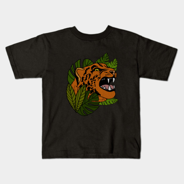 Jaguar Roaring, Tropical design, Leopard Kids T-Shirt by logiamerch