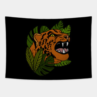 Jaguar Roaring, Tropical design, Leopard Tapestry