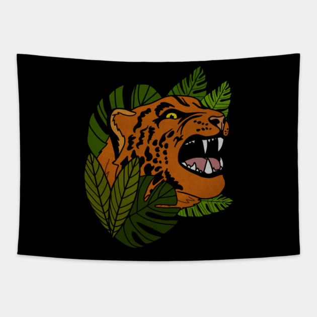 Jaguar Roaring, Tropical design, Leopard Tapestry by logiamerch