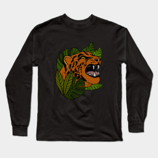 Jaguar Roaring, Tropical design, Leopard Long Sleeve T-Shirt