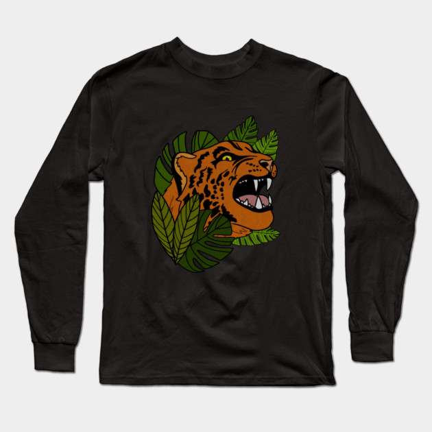 Jaguar Roaring, Tropical design, Leopard Long Sleeve T-Shirt by logiamerch