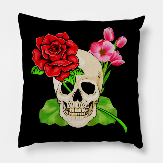 Skull, Rose Floral Tropical, Skulls Pillow by logiamerch