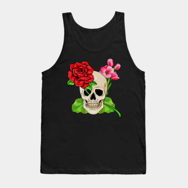 Skull, Rose Floral Tropical, Skulls Tank Top by logiamerch