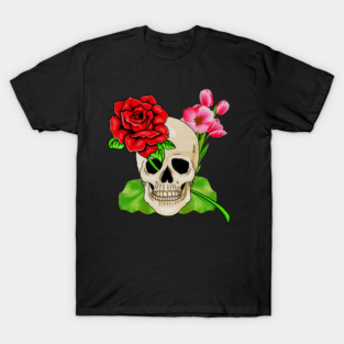 Skull, Rose Floral Tropical, Skulls T-Shirt