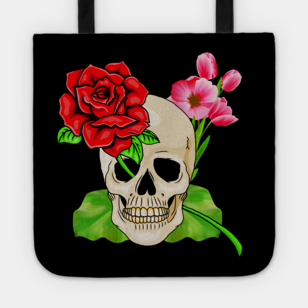 Skull, Rose Floral Tropical, Skulls Tote by logiamerch