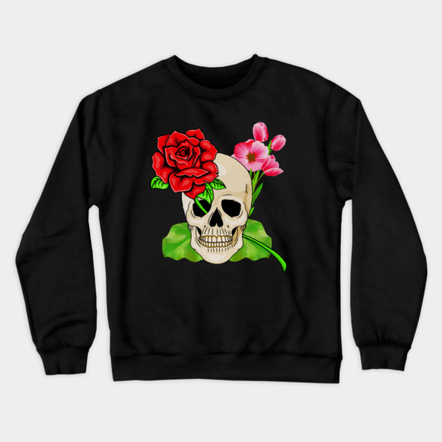 Skull, Rose Floral Tropical, Skulls Crewneck Sweatshirt by logiamerch