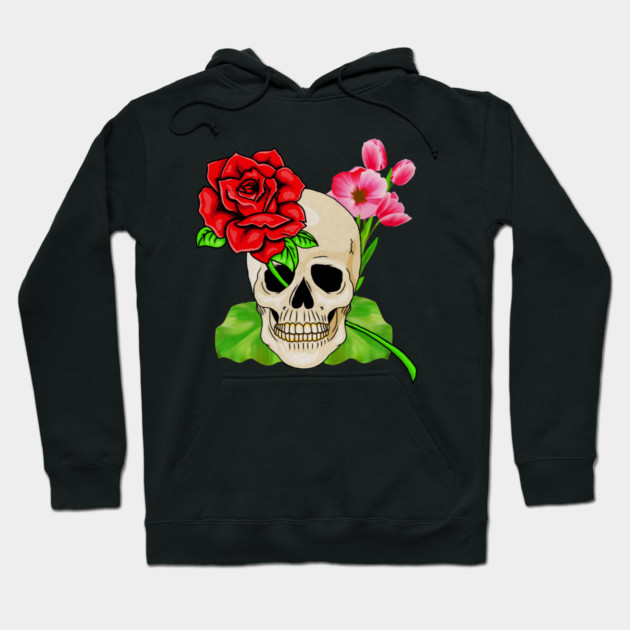 Skull, Rose Floral Tropical, Skulls Hoodie by logiamerch