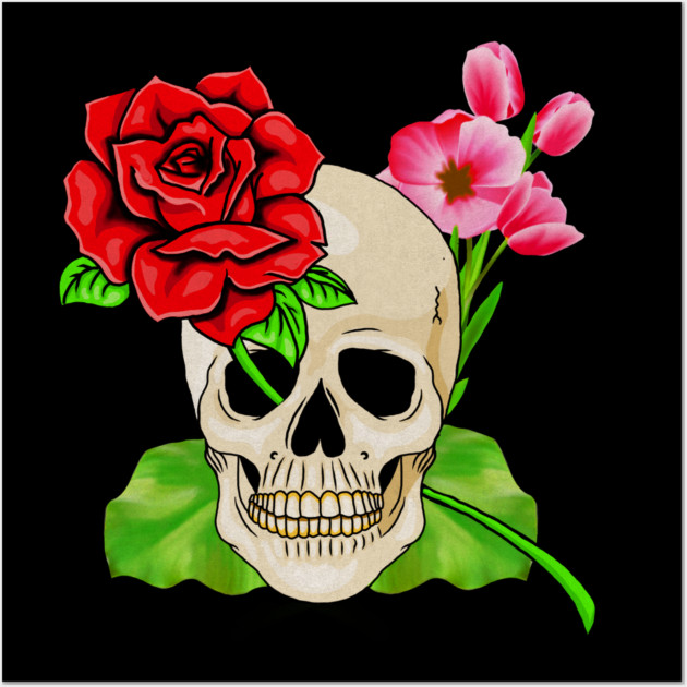 Skull, Rose Floral Tropical, Skulls Wall Art by logiamerch