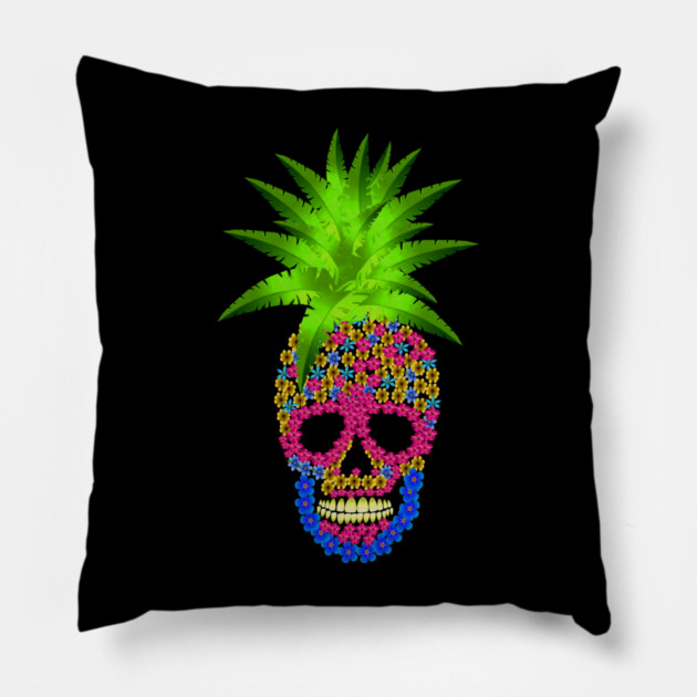 Pineapple, Skull Floral Tropical Pillow by logiamerch
