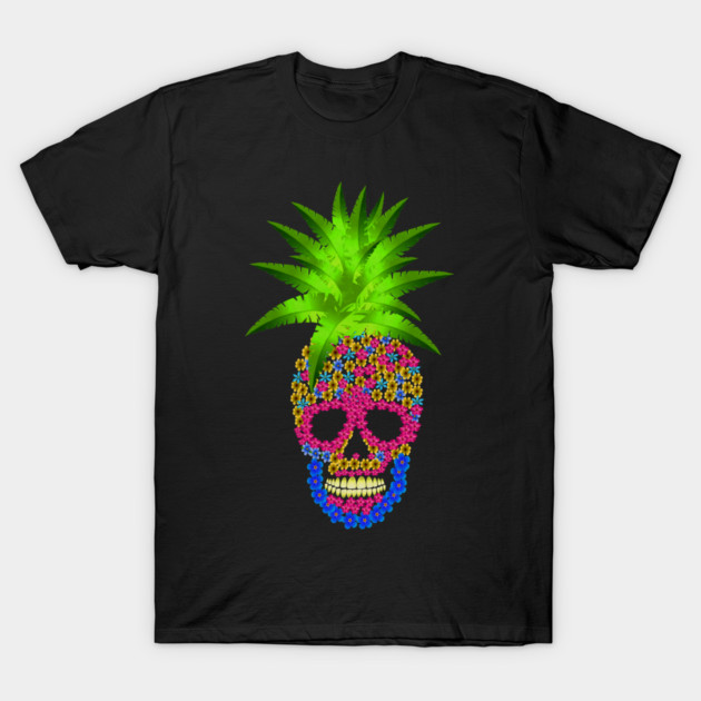 Pineapple, Skull Floral Tropical T-Shirt by logiamerch