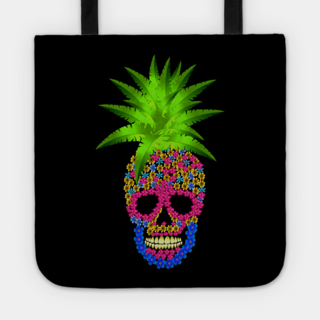 Pineapple, Skull Floral Tropical Tote by logiamerch