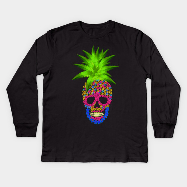 Pineapple, Skull Floral Tropical Kids Long Sleeve T-Shirt by logiamerch