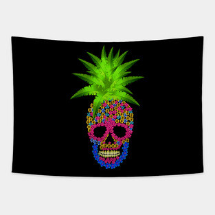 Pineapple, Skull Floral Tropical Tapestry