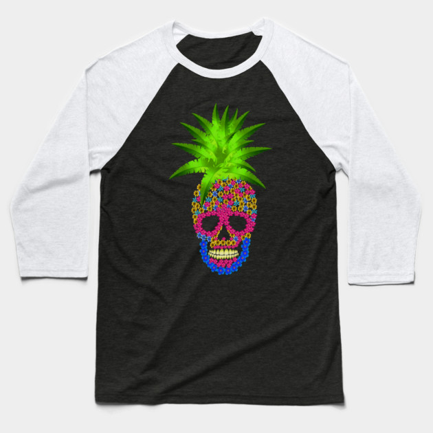 Pineapple, Skull Floral Tropical Baseball T-Shirt by logiamerch