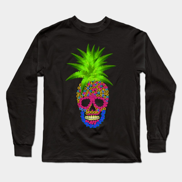 Pineapple, Skull Floral Tropical Long Sleeve T-Shirt by logiamerch