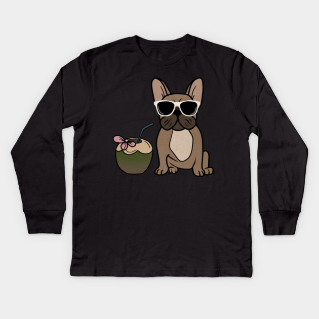 Cute French bulldog, Tropical, Dog Lover Kids Long Sleeve T-Shirt by logiamerch