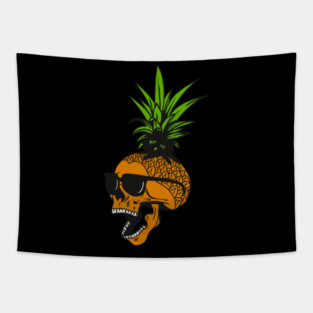 Pineapple, Skull wearing Glasses, Tropical Design Tapestry