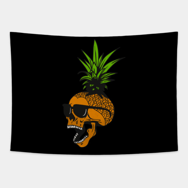 Pineapple, Skull wearing Glasses, Tropical Design Tapestry by logiamerch