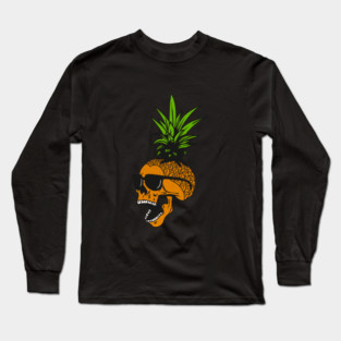 Pineapple, Skull wearing Glasses, Tropical Design Long Sleeve T-Shirt