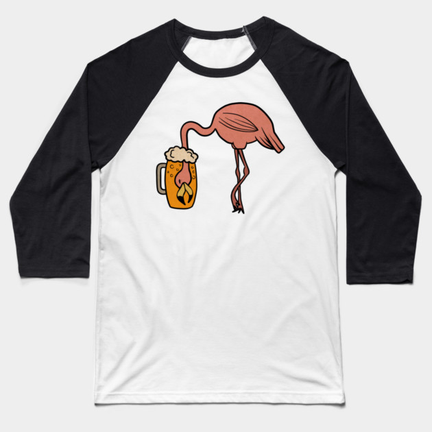 Funny Flamingos Tropical, Drinking Beer Baseball T-Shirt by logiamerch