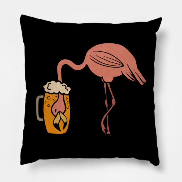 Funny Flamingos Tropical, Drinking Beer Pillow by logiamerch