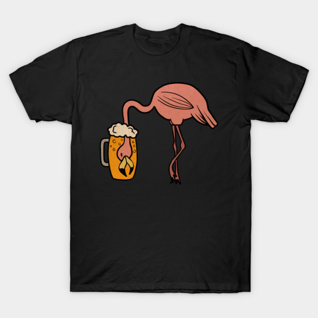 Funny Flamingos Tropical, Drinking Beer T-Shirt by logiamerch